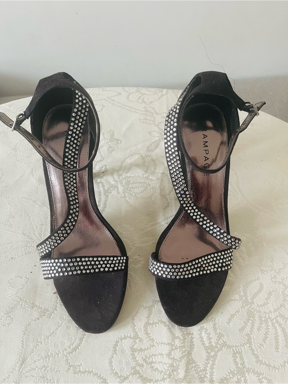 Black Embellished Ankle-Strap Heels -